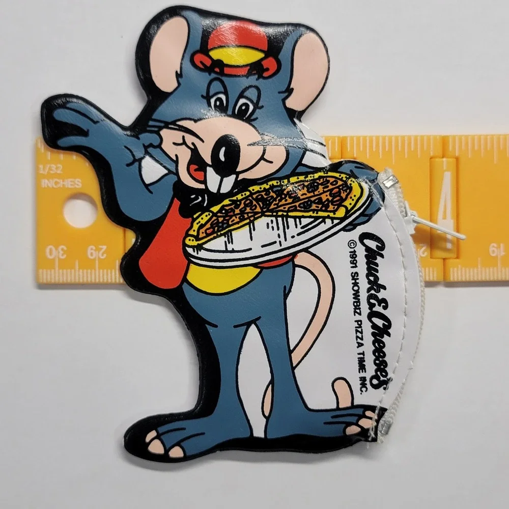 Chuck E Cheese Coin Purse Excellent 1991 Vintage Showbiz Pizza Pouch Zipper
